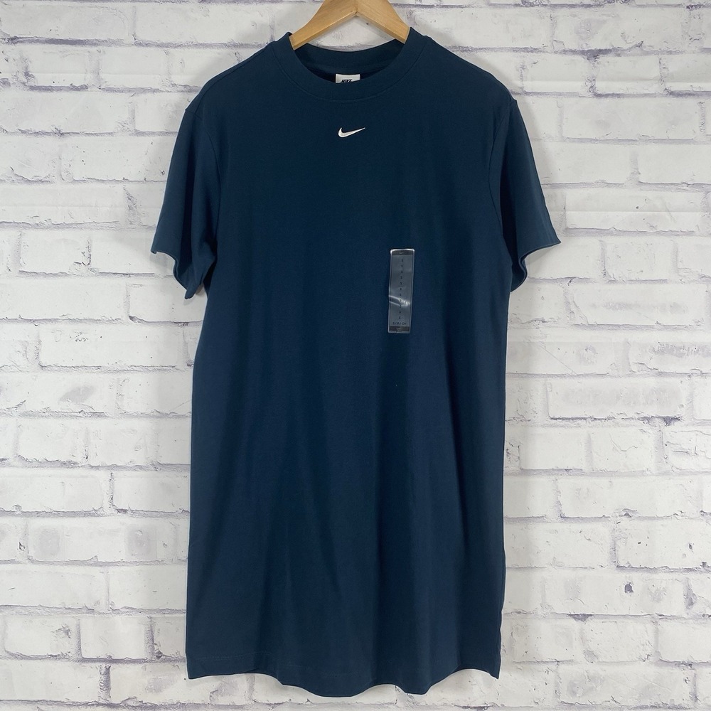 Nike Oversized T-Shirt Dress Womens Medium Sportswear Chill Knit Navy DV7882 NWT